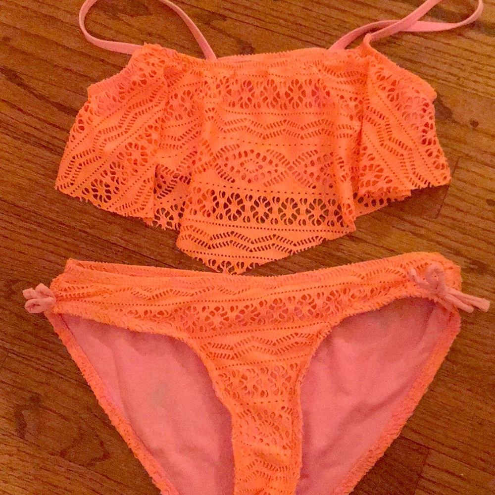 Hot pink two piece lace bikini